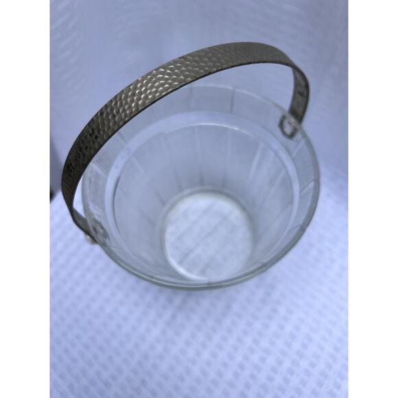 Vintage Glass Ice Bucket with a Hammered Metal Handle and Wooden Bucket Design - Picture 12 of 12